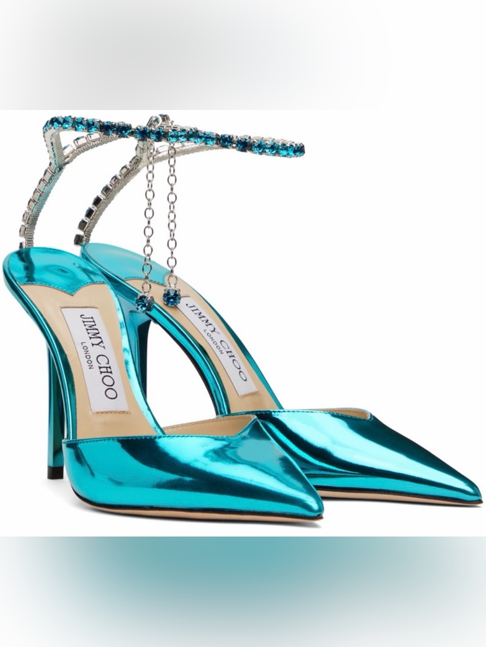 Jimmy Choo Bing Crystal Anklet Pumps
💙 Size 38.5 | Metallic Turquoise Blue